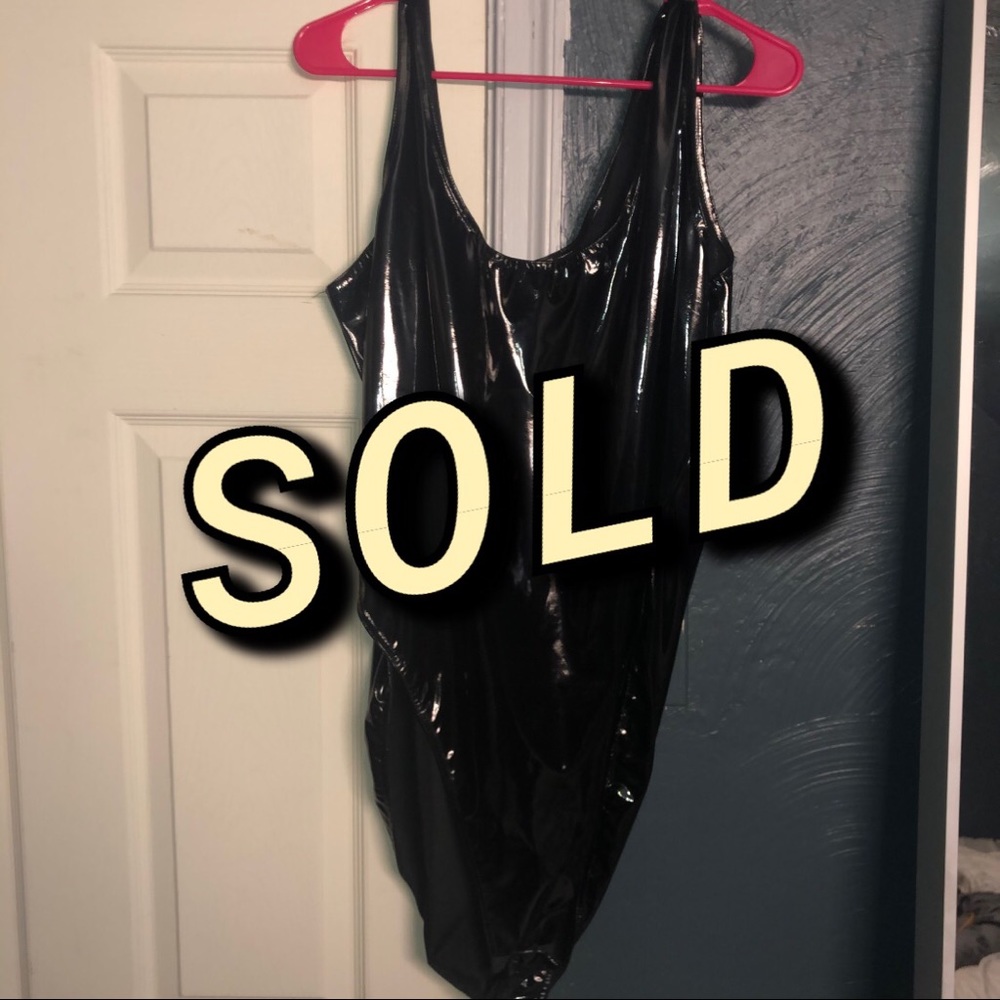 Boohoo Vinyl High Leg Bodysuit